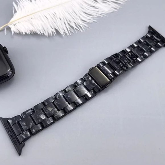 NEW Resin Black Marble Strap Band for Apple Watch - Picture 2 of 4